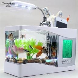Multifuncional tanque de peixes mesa filtro iluminação três-em-um tanque de peixes de combate aquário acessório lcd temporizador lâmpada de relógio - Image 1