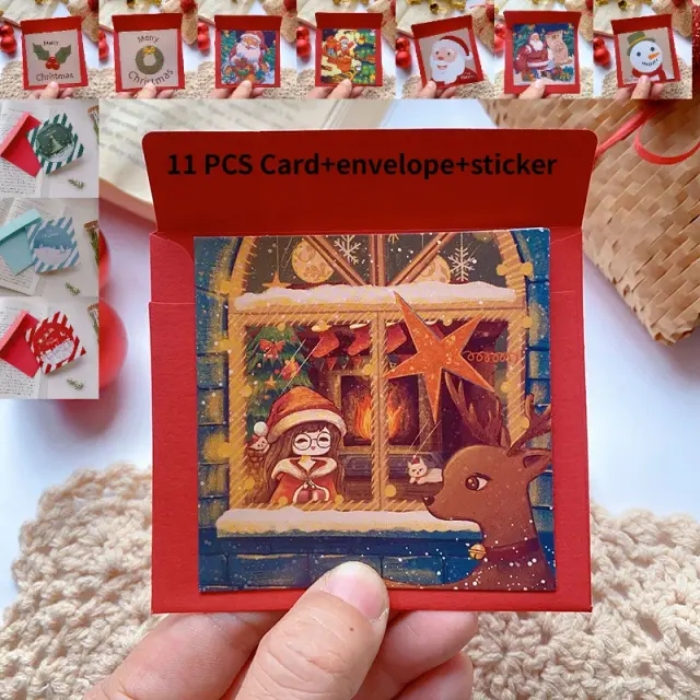 Cartão Postal de Natal com Caixa de Presente e Envelope - Conjunto de 11 Peças para Férias de Negócios e Momentos Especiais