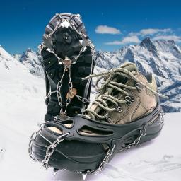 Grampos de montanhismo, antiderrapante, Sapatos de neve com apertos, Pico de corrente, aço inoxidável, caminhada unissex, acessórios para caminhadas, 19 dentes - Image 1