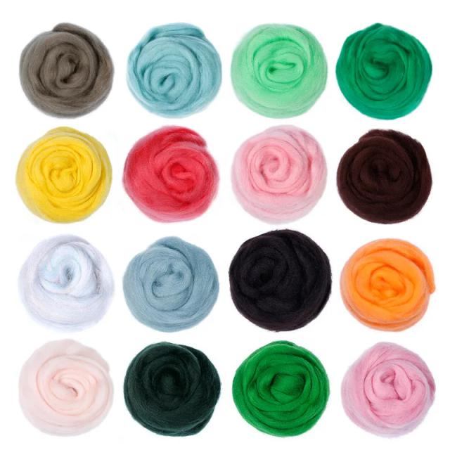 Conjunto Fenrry de 16 Cores de Fibra de Lã para Artesanato em Feltro - Materiais DIY para Brinquedos Artesanais
