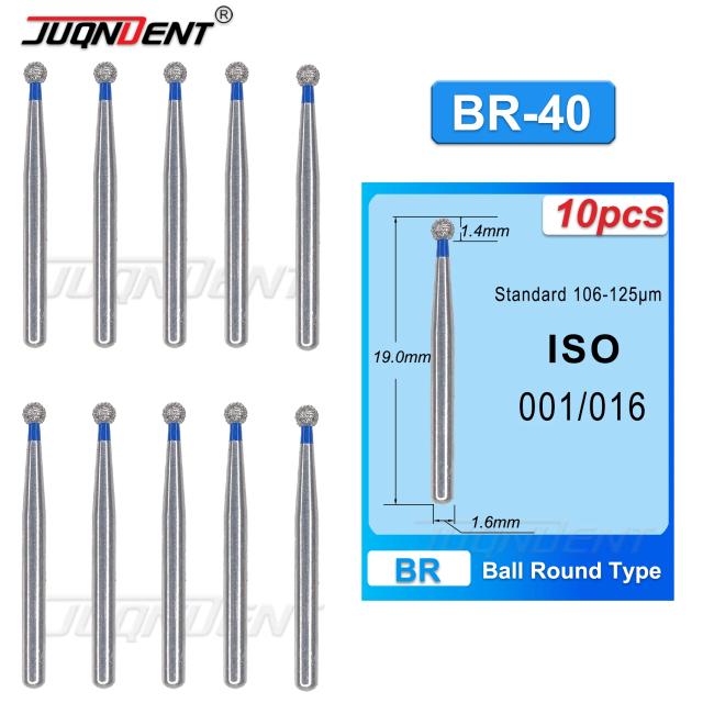 BR Dental Diamond Burs FG 1.6MM Ball Round Type 10 Unidades