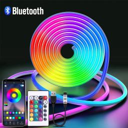 USB RGB Neon LED Strip para Decoração, Neon Tape, Bluetooth App, Controle Remoto, Sinal, Iluminação, 1m, 2m, 3m, 4m, 5m - Image 1