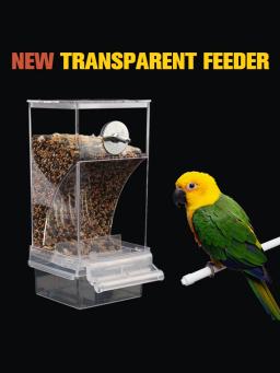 Alimentador automático transparente de sementes de pássaro alimentador automático pendurado caixa alimentos e calha papagaio alimentador gaiola acessórios suprimentos pássaro - Image 3
