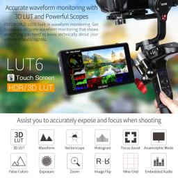 Câmera DSLR Feelworld Touch Screen, monitor DSLR de campo, Waveform VectorScope para o YouTube Live, LUT6, 6 ", 2600nits, HDR, 3D, LUT - Image 2