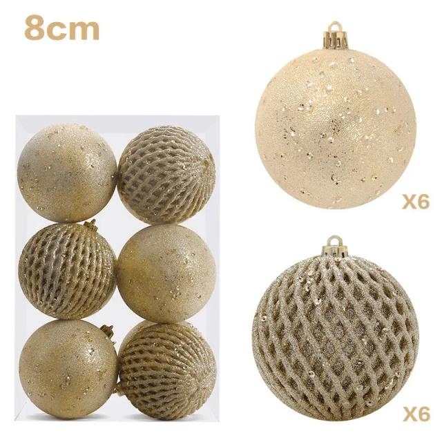 Conjunto de 12 Ornamentos de Natal em Lantejoulas - Pingentes para Árvore e Decoração de Casa - 8cm