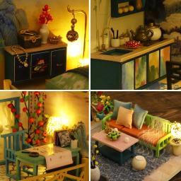 Diy casa de boneca de madeira casa flor quarto kits de construção em miniatura casa de bonecas com móveis roombox brinquedos para meninas presentes natal - Image 6