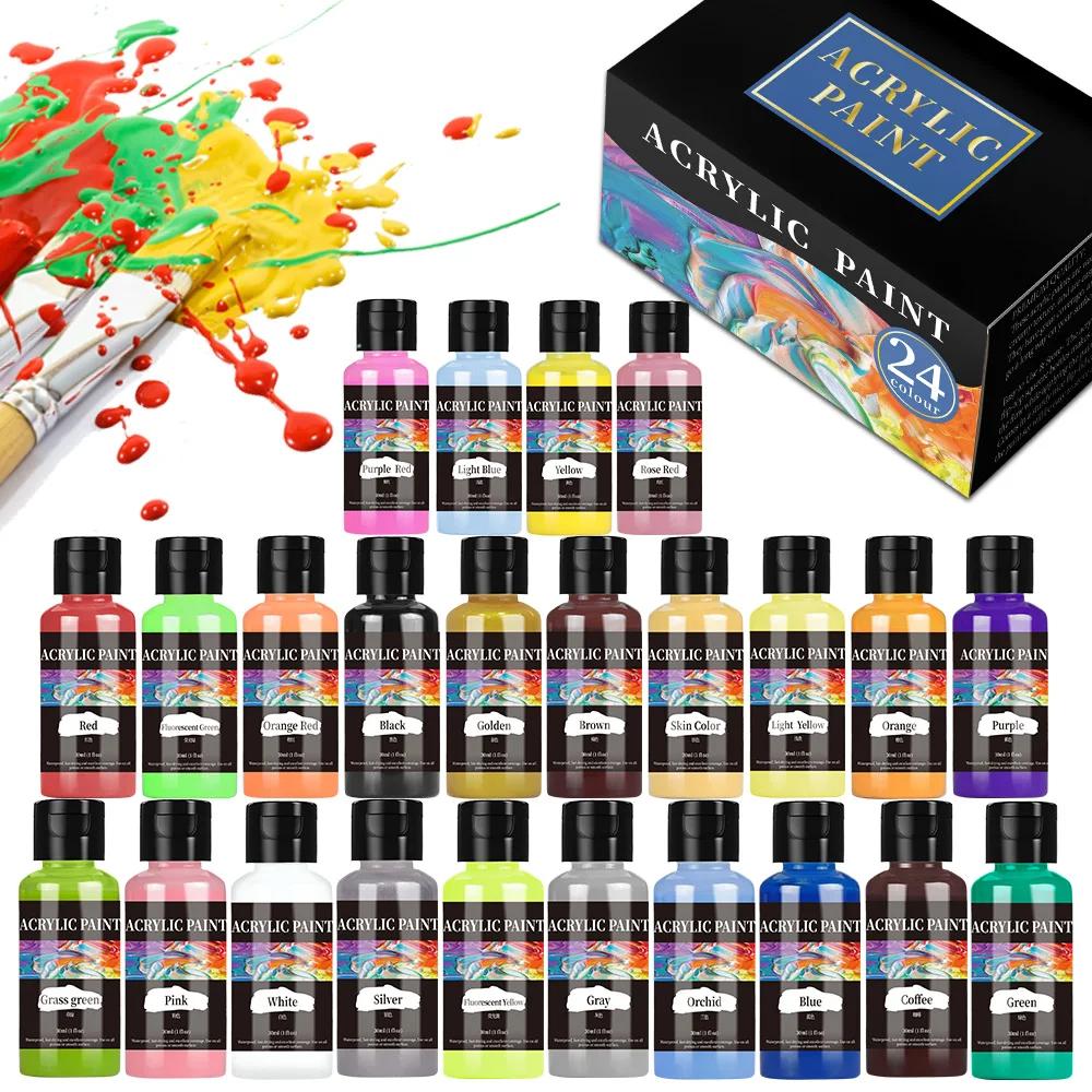 Conjunto de tinta engarrafada acrílica, 24 cores, conjunto, tinta para tecido, roupas, pintura, sapatos, couro, pigmento DIY - Image 1