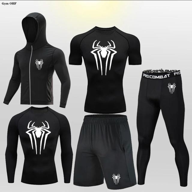 Conjunto Masculino de Treino: Terno Esportivo com T-Shirt e Calças de Compressão para Corrida e Fitness