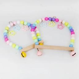 Papagaios De Madeira Natural Swing Toy, Contas Coloridas, Sinos Brinquedos, Perch Hanging Cage para Animais De Estimação, Periquito Aves Suprimentos - Image 4