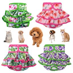 Calças fisiológicas sanitárias para animais, fraldas para cães altamente absorventes, estampado floral, saia, princesa, fraldas para cães femininos, menina - Image 2