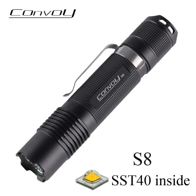 Convoy s8 lanterna com luminus sst40 led mini tocha lanterna de acampamento 18650 flash luz lâmpada trabalho zaklamp latarka