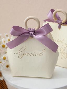 Doces e Caixas de Presente com Fitas e Anel De Madeira, Elegante, Perfeito para Casamentos, Aniversários, Feriados, 5PCs - Image 5
