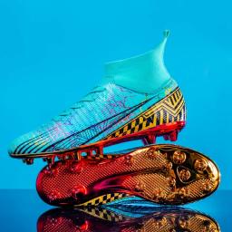 Sapatos de futebol FG antiderrapantes para homens e crianças, tênis de tornozelo, tênis de futebol, botas ao ar livre, picos longos, futebol - Image 5
