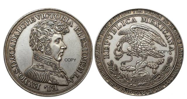 Cópia Comemorativa em Prata da Moeda do Presidente Guadalupe Victoria - Coleção Histórica de 1824 e World War II