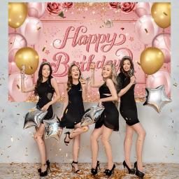 Decoração de festa de fundo rosa, Happy Birthday Banner, Tema adulto, Pano de fundo, 16, 18, 20, 21 - Image 5