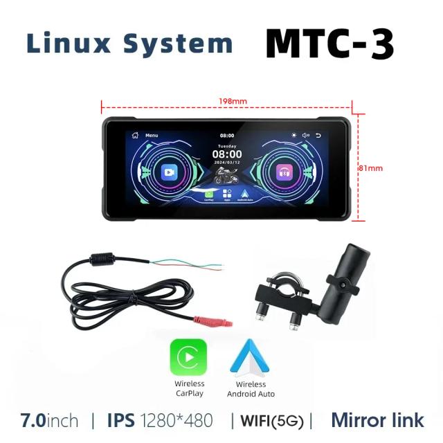Srnubi 7 Polegada motocicleta navegação portátil gps sem fio carplay android auto ip67 à prova dip67 água motocicleta tela de toque