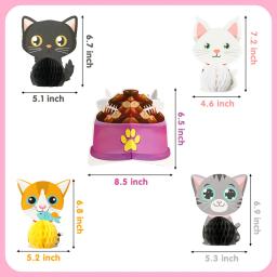Honeycomb Ball Centerpiece para festa, decoração de mesa, gatinho bonito dos desenhos animados, Happy Birthday Decor, Pet temático, suprimentos, 6pcs - Image 3
