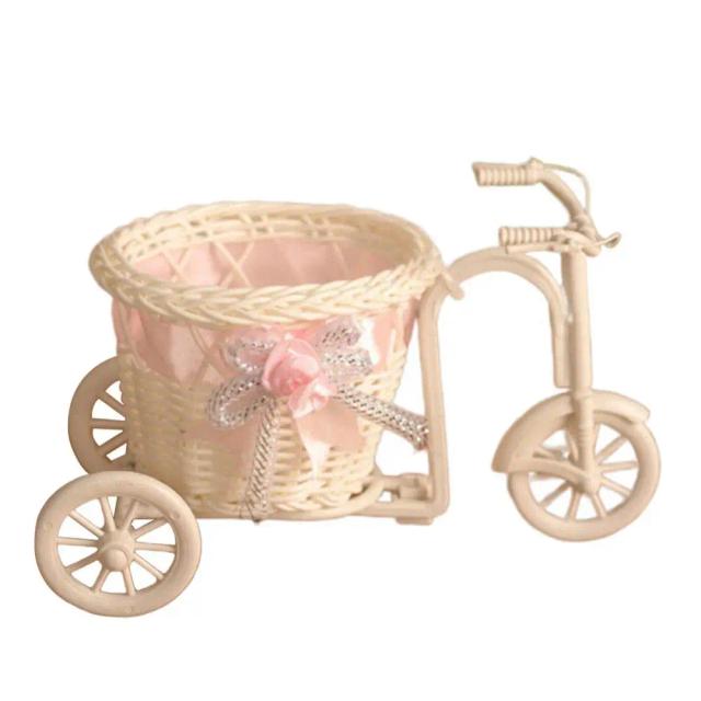 Vaso de Cesta de Flores de Rattan em Forma de Bicicleta Triciclo para Jardim, Decoração de Casamento e Presente Ideal