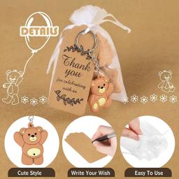 10 pçs lembranças de chá de bebê presentes para guesets urso chaveiro doces sacos de organza com tags crianças aniversário gênero revelar festa decoração - Image 4