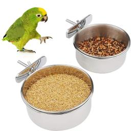 Pendurado aço inoxidável papagaio alimentação tigela, prato do alimento, bebedor de água, alimentador do pássaro, gaiola copo, clamp-on, periquito periquito tentilhões - Image 4
