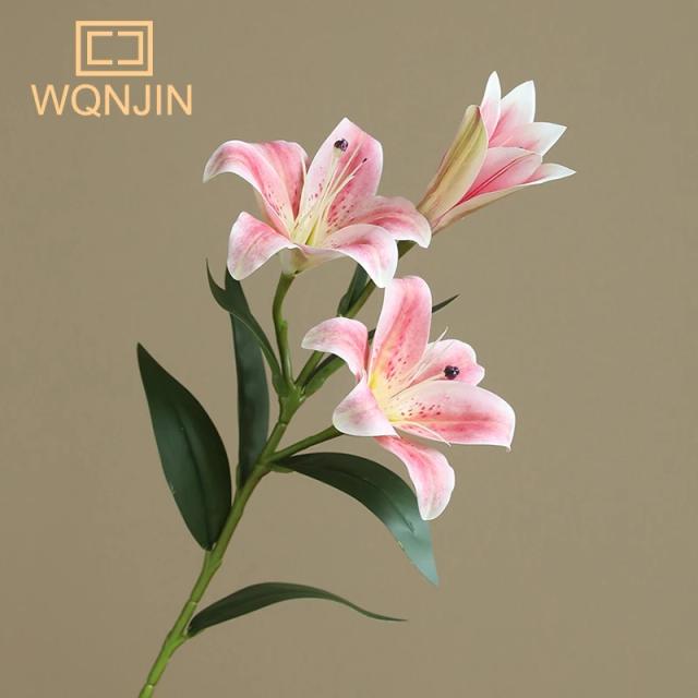 Bouquet de PVC Lily para Decoração de Casa - Arranjo Floral de Casamento em Impressão 3D com 3 Cabeças