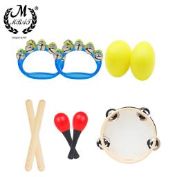 M MBAT-Percussão Conjunto de Instrumentos Infantis, Instrumento de Bateria, Preto, Cordeiro Chop, Pandeiro, Sand Egg, Ritmo Vara, 6 ", 5Pcs, Conjunto - Image 4