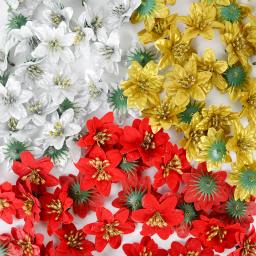 10/20 pçs glitter flor artificial natal poinsétia flores falsas enfeites de árvore de natal decorações de natal de ano novo para casa - Image 2