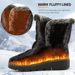 Botas de inverno à prova dwaterproof água para as mulheres 2025 nova pele do falso longo pelúcia botas de neve mulher sapatos plataforma algodão quente casais tornozelo botas - Image 3