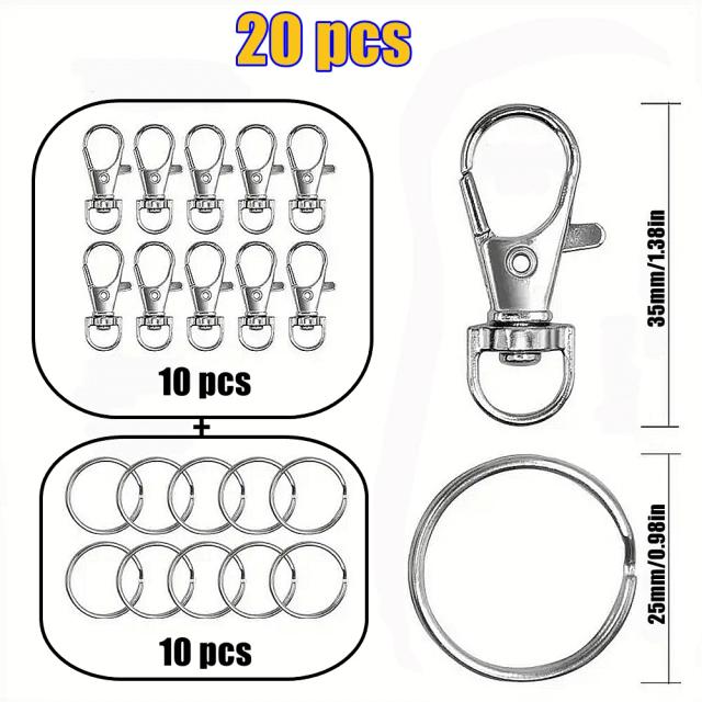 Ganchos Giratórios em Prata para Chaveiros, Lanyards e Artesanato - Pacote com 20 Peças