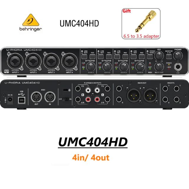 Interface de Áudio Behringer UMC404HD para Gravação Profissional - Conectividade USB, MIDI e Pré-amplificadores de Microfone para Guitarra Elétrica e Fones de Ouvido