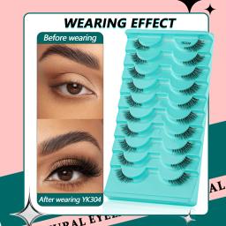 Natural Long Cílios Postiços Strip, 3D Mink Lashes, Extensão dos Cílios Falso, Metade Cat Eye, Make Up Tool, macio, Maquiagem, 3 Pares, 10 Pares - Image 2