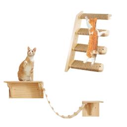 Móveis de parede Hammock para gato, Prateleiras De Escalada, Gato Arranhando Post, Escada De Madeira, Escada De Sisal, Quadro De Escalada - Image 5