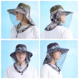 Máscara facial de malha, à prova de mosquitos, chapéu de sombreamento solar masculino e feminino verão ao ar livre grande beiral anti uv pesca acampamento caminhadas chapéus - Image 5