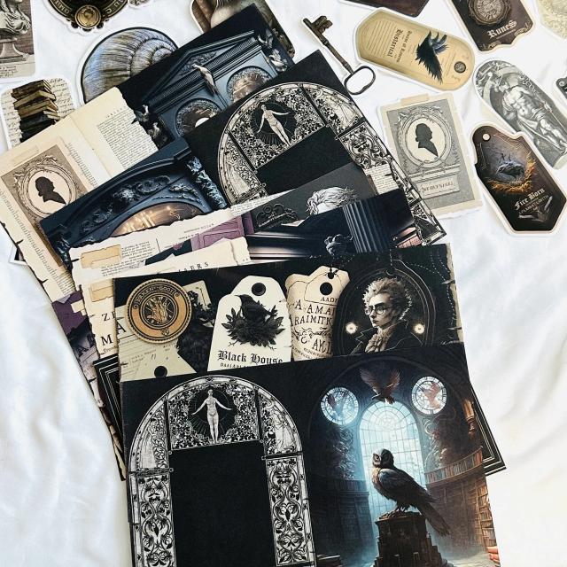 Pacote Vintage Dark Academy: Materiais de Papel e Adesivos para Scrapbook e Decoração Criativa