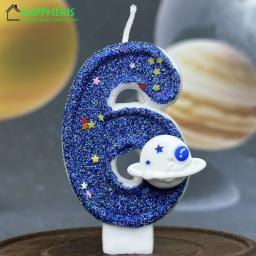 Vela de aniversário Sparklers para bolo, planeta cósmico, velas originais de aniversário, vela azul infantil, 1 ano - Image 4