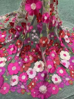 Tecido vestido de casamento feminino, Pano bordado unilateral, Applique 3D, Tecido bordado, Material de vestido high-end - Image 1