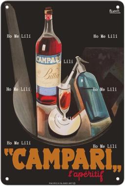 Ilha Americana Art Campari, Blue Beach Retro Cartaz Publicitário, Vinho Branco Italiano - Image 6