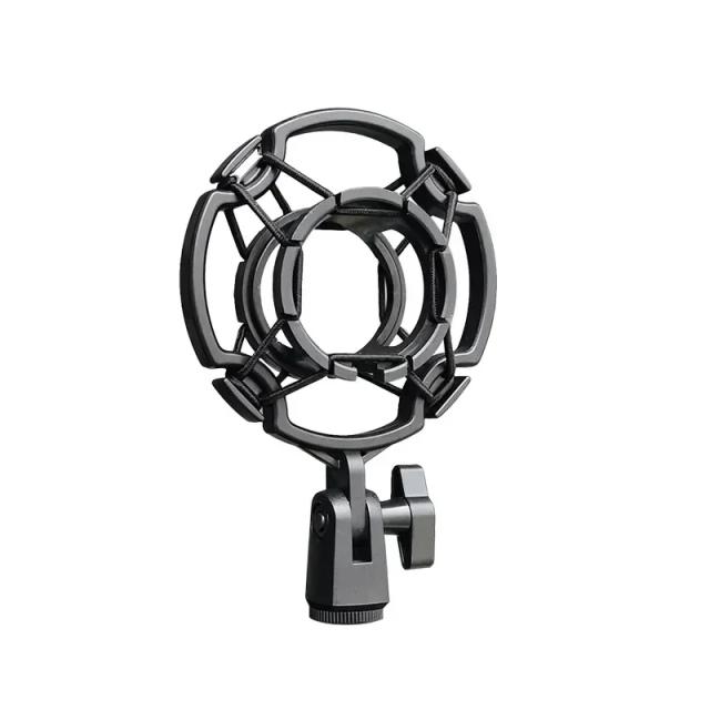 Microfone Condensador Profissional Universal com Suporte Anti-Vibração e Clip para Estúdio - Grande Diafragma na Cor Preta