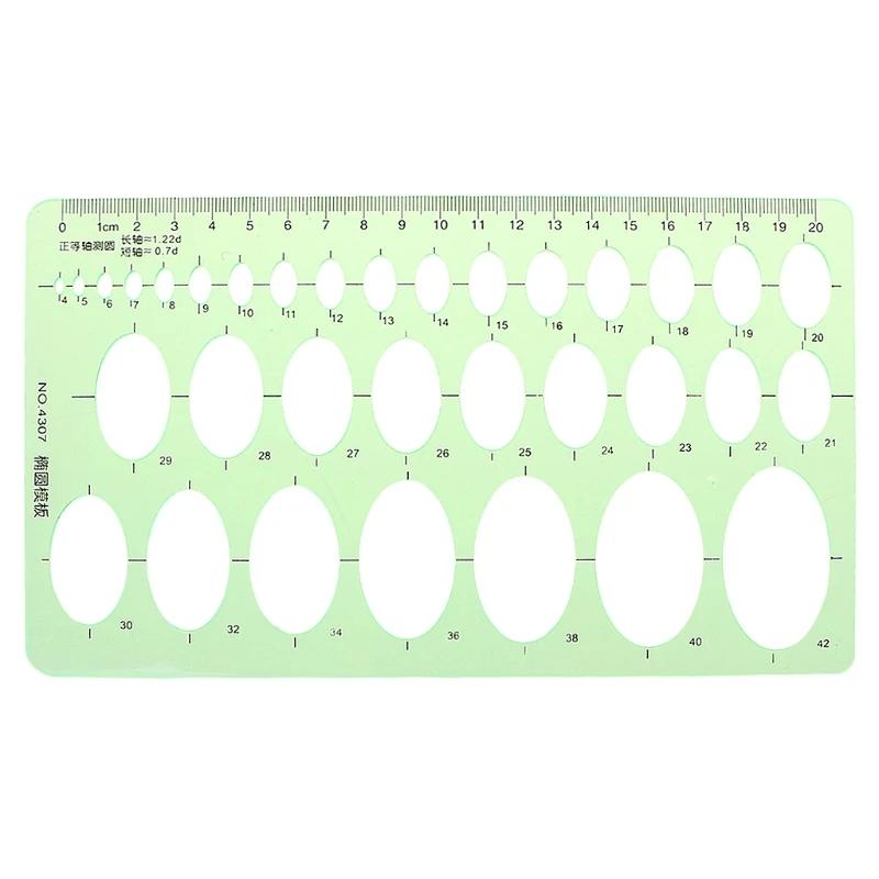 Verde plástico oval modelo geométrico régua estêncil ferramentas medição estudantes quente - Image 1