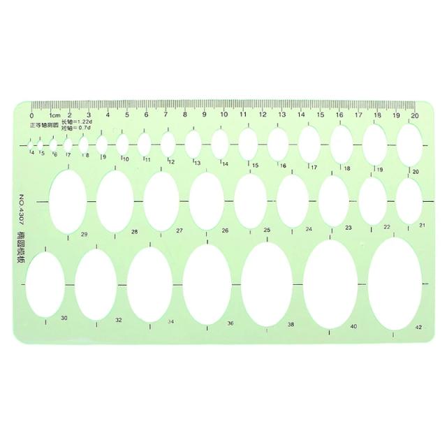 Modelo Oval de Régua Estêncil em Plástico Verde para Medição - Ferramenta Essencial para Estudantes