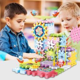 Montessori crianças engrenagem elétrica conjunto de brinquedos de construção conjunto de engrenagens giratórias carro ferroviário grande construção haste brinquedo de natal - Image 4