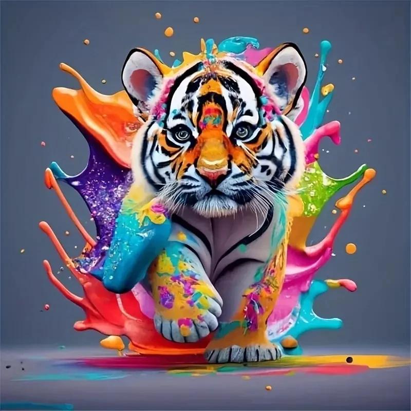 Tiger colorido diamante pintura kit, DIY arte presente para iniciantes, artesanal animal mosaico, decoração para casa, presente surpresa, fácil 5d - Image 1