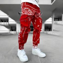 Calças masculinas com estampa de flor de caju, estilo europeu e americano, macacão de bolso múltiplo solto, pés de homem, novo - Image 4