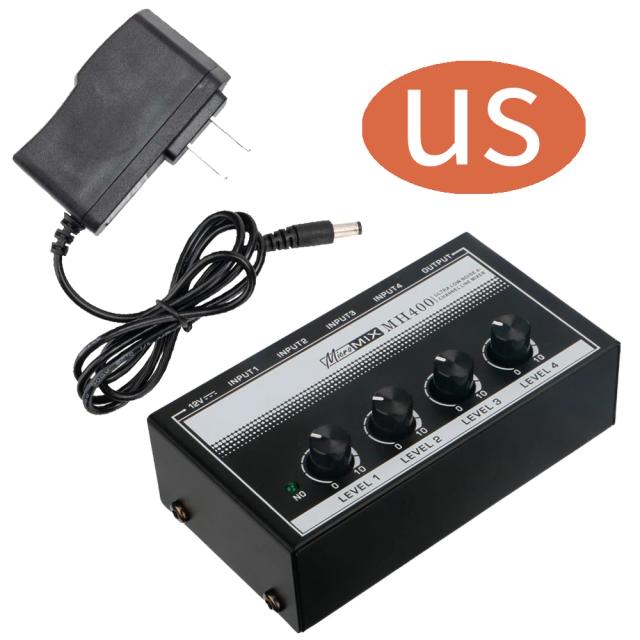 Mini Mixer de Áudio Ultra Silencioso de 4 Canais com Controle de Volume para Guitarras, Baixo e Teclado - Entradas e Saídas 1/4" TS MH400
