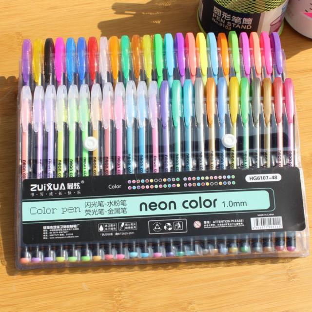 Conjunto de 48 canetas gel coloridas com glitter e isqueiro iluminador - Ideal para desenho e presentes escolares para crianças