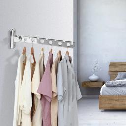 Parede De Aço Inoxidável Montado Cabides Dobráveis, Roupas Secagem Rack, Suprimentos De Armazenamento De Lavanderia, Economia De Espaço Interior, 6 Furos - Image 5