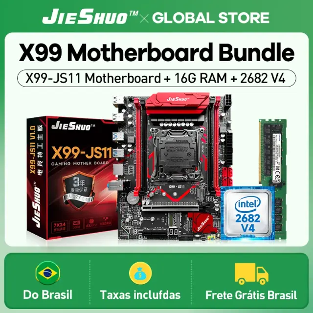 JIESHUO X99-JS11 Placa-Mãe com Intel Xeon E5 2682 V4 e 16GB DDR4 Quad-Channel