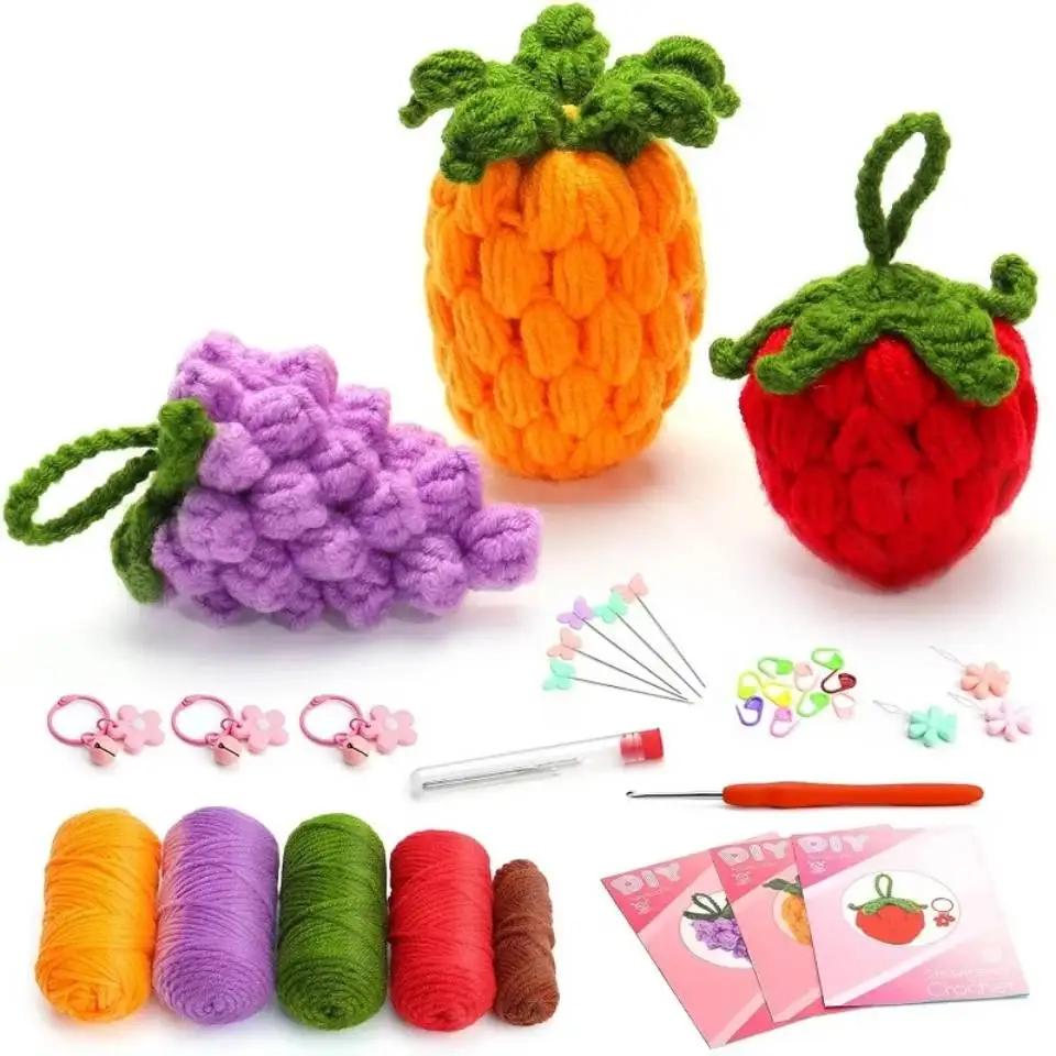 Kit de tricô Crochet para iniciantes e adultos, forma bonito, frutas, artesanato inacabado, iniciantes com instruções passo a passo - Image 1