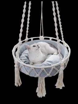Grande macrame gato rede pendurado balanço gato cão filhote de cachorro cama cesta casa pet gato acessórios brinquedo com corda sisal bola pena - Image 5