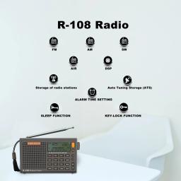 SIHUADON-R-108 Receptor de Rádio Digital Portátil Mini, FM, AM, SW, MW, LW, Ar, Bandas Completas, Estéreo, Bateria, R108 - Image 2